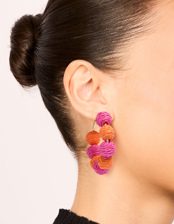 Pink & Orange Paper Ball Hoop Earrings