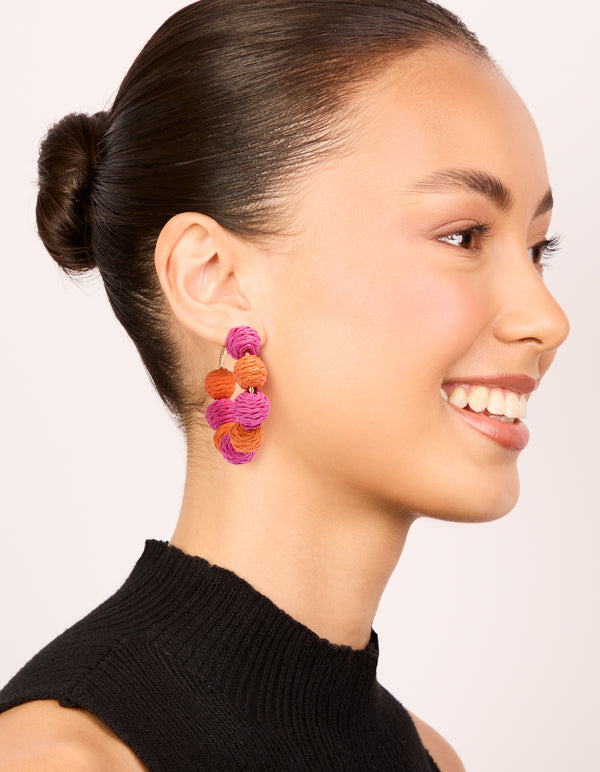 Pink & Orange Paper Ball Hoop Earrings