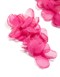 Showcasing statement drop earrings with floral fabric design in hot pink and light pink close up view - link has visual effect only