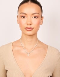 Silver Plated Cubic Zirconia & Freshwater Pearl Tennis Necklace - link has visual effect only