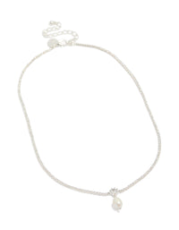 Silver Plated Cubic Zirconia & Freshwater Pearl Tennis Necklace - link has visual effect only