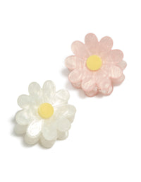 Crafted from acrylic in misty rose, ivory, and lemon chiffon, this white and pink daisy claw clips 2-pack front view - link has visual effect only