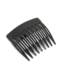 Showcasing a solid black basic acrylic large hair comb side view - link has visual effect only