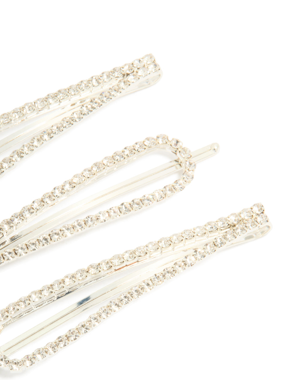 Crafted with glitter solid 3-pack silver diamante teardrop hair clips in accessories side view
