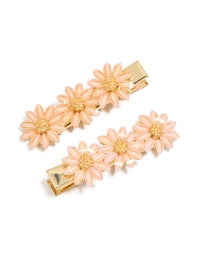 Featuring pink daisy hair clips with glitter centre in a 2-pack front view - link has visual effect only