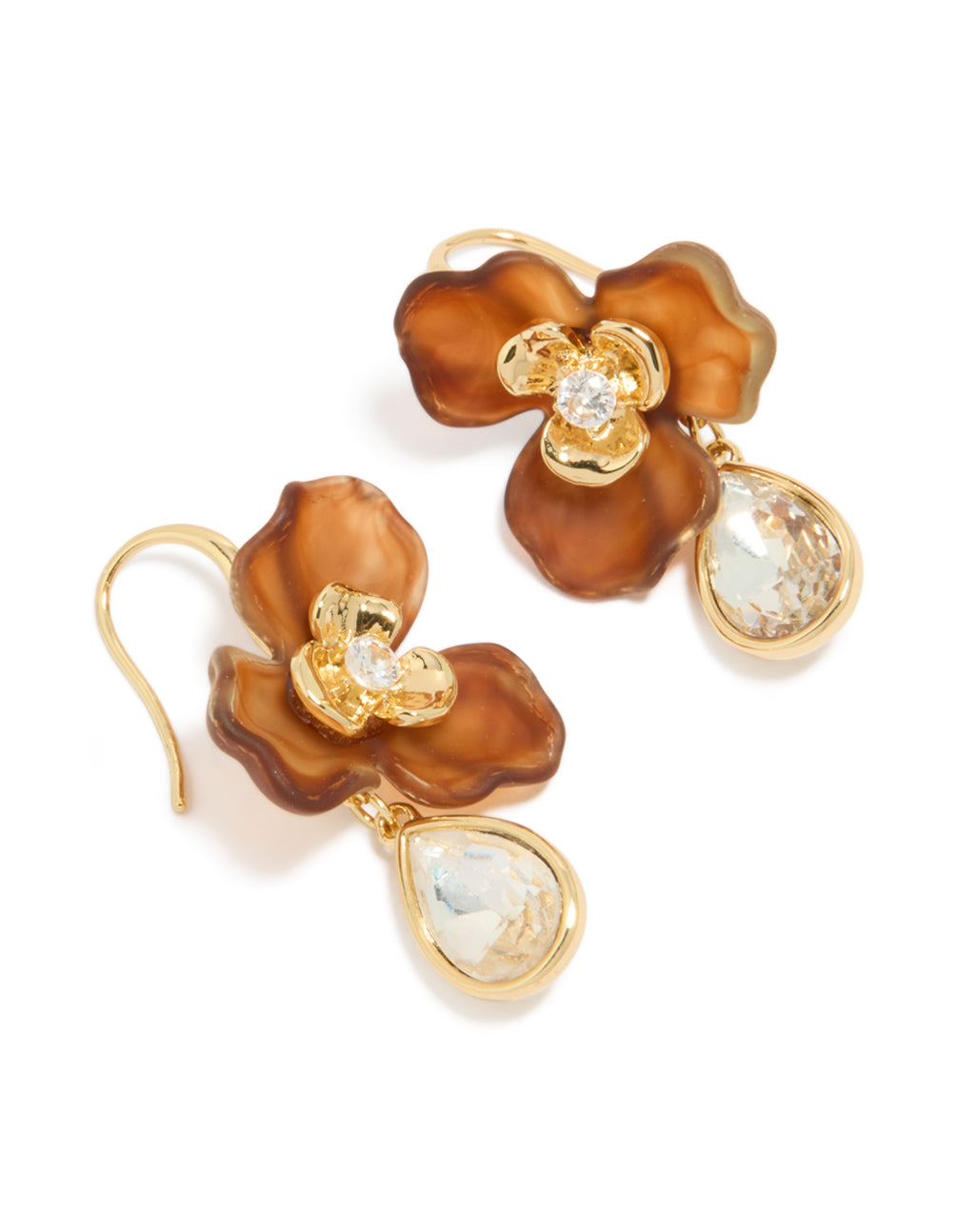 Gold Plated Cubic Zirconia  Cognac Acrylic Statement Earrings