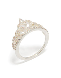Elegant a statement ring with a princess heart design, crafted from plated metal and featuring a clear cubic zirconia stone side detail view - link has visual effect only