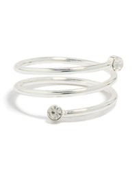 Showcasing a waterproof stainless steel diamante coil ring in silver and clear front view - link has visual effect only