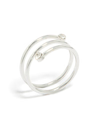 Elegant waterproof stainless steel diamante coil ring in silver and clear side detail view - link has visual effect only