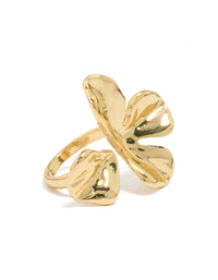 Showcasing a gold plated molten floral wrap ring with statement styling front view - link has visual effect only