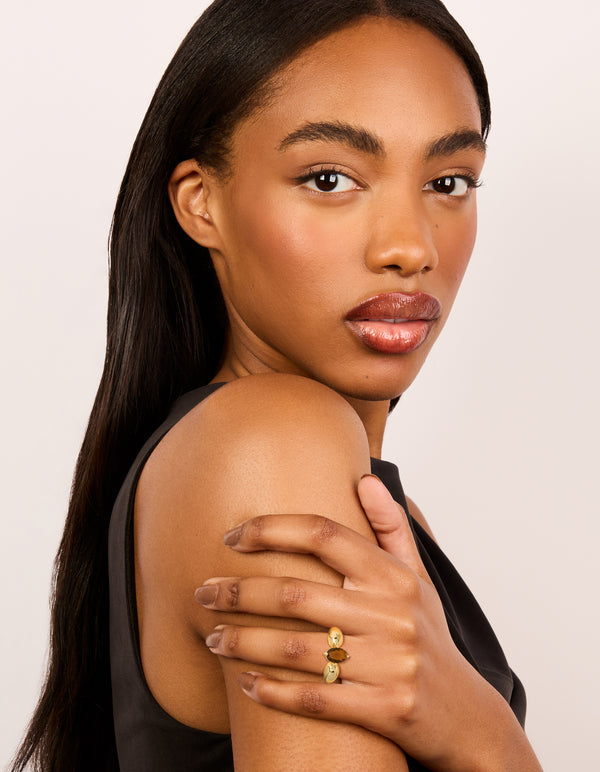 Gold Plated Cubic Zirconia Clear & Brown Puffy Rings 2-Pack