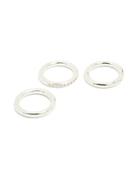 Showcasing waterproof stainless steel band stacking rings in a 3-pack with silver finish front view - link has visual effect only