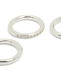 Featuring waterproof stainless steel band stacking rings in a 3-pack with silver finish close up view - link has visual effect only