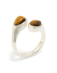 Crafted from waterproof stainless steel with double tigers eye stones in silver tones side detail view - link has visual effect only