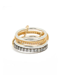 Discover this mixed metal plated cubic zirconia interlinked stacked ring crafted from crystal, gold, and silver in grey and white front view - link has visual effect only