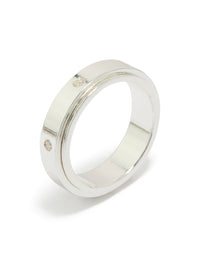 Featuring a waterproof clear cubic zirconia stainless steel spinner ring in silver side detail view - link has visual effect only