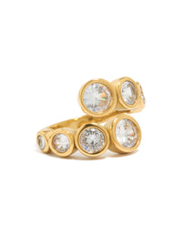 Showcasing a waterproof gold stainless steel cubic zirconia bezel wrap ring front view - link has visual effect only