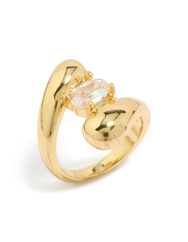 Featuring a statement puffy wrap ring crafted from gold plated metal with cubic zirconia side detail view