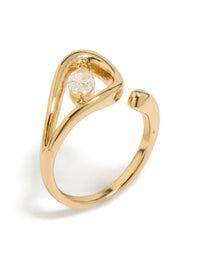 Featuring a gold plated cubic zirconia abstract wrap ring with dainty statement styling front view - link has visual effect only