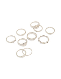 Discover a silver signet and ribbed ring 10-pack featuring celestial star in a dainty elements front view - link has visual effect only