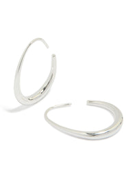 Crafted from waterproof stainless steel oval earrings in 30mm with hoop closure and silver finish front view - link has visual effect only