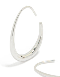 Featuring waterproof stainless steel oval earrings in 30mm with closure and silver finish close up view - link has visual effect only