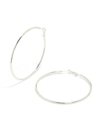 Discover statement thin hoop earrings crafted from waterproof stainless steel in silver 65 MM front view - link has visual effect only