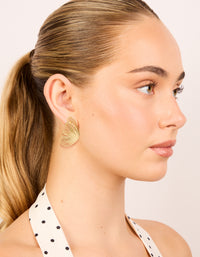 Designed with waterproof laser cut butterfly stud earrings in gold plated stainless steel on model view - link has visual effect only