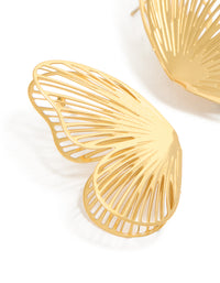 Crafted from waterproof laser cut butterfly stud earrings in gold plated stainless steel close up view - link has visual effect only