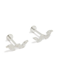 These crawler studs feature with marquise cut stones in waterproof stainless steel and a flat back closure front view - link has visual effect only