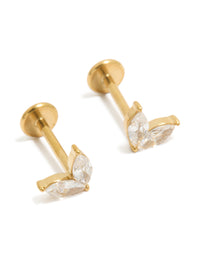 Showcasing waterproof gold plated stainless steel marquise flat back stud earrings front view - link has visual effect only