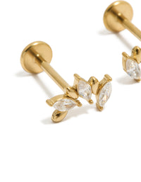 Featuring waterproof gold plated stainless steel cubic zirconia mismatched flat back stud earrings with dainty style and crystal design in close up view - link has visual effect only