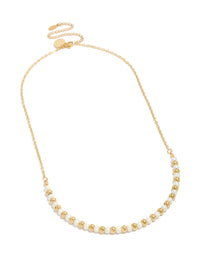 Elegant alternating balls with pearl accents crafted from waterproof stainless steel in gold plated finish front view - link has visual effect only
