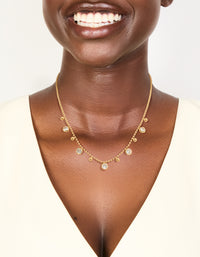 Waterproof Gold Plated Stainless Steel Bezel Set Cubic Zirconia & Balls Chain Necklace - link has visual effect only