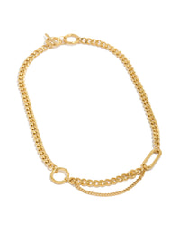 Add to cart this waterproof gold plated stainless steel mixed shape T and O necklace in statement style front view - link has visual effect only