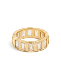 Discover this waterproof gold plated stainless steel cubic zirconia band ring front view - link has visual effect only