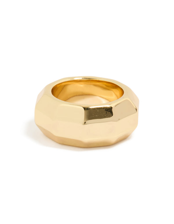 Designed with waterproof gold plated stainless steel, this geometric square statement ring front view