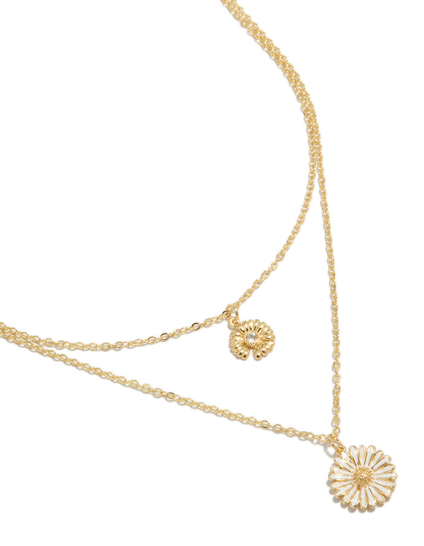Gold Plated Cubic Zirconia Daisy Layered Necklace