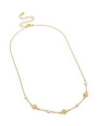 Gold Plated Pearls & Flower Charms Necklace - link has visual effect only