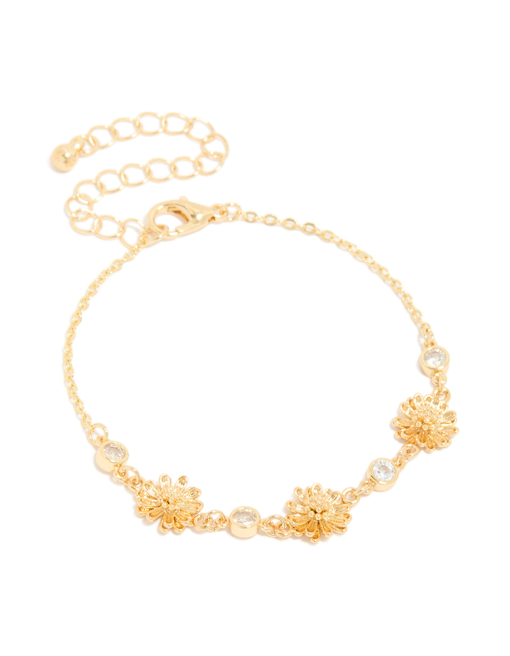 Gold Plated Bezel Set Cubic Zirconia & Sunflower Charms Bracelet