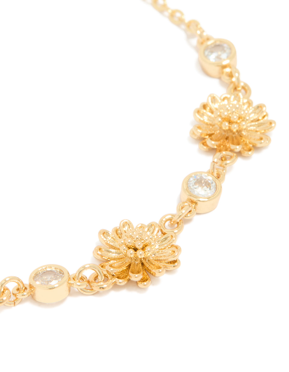 Gold Plated Bezel Set Cubic Zirconia & Sunflower Charms Bracelet