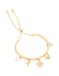Gold Plated Cubic Zirconia  Bird & Flowers Charm Toggle Bangle - link has visual effect only