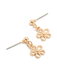 Showcasing gold wire flower drop stud earrings design in statement style front view - link has visual effect only