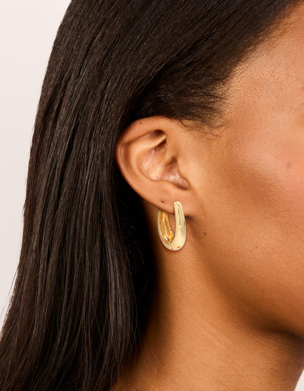 Gold Plated Skinny Teardrop Hoop Earrings