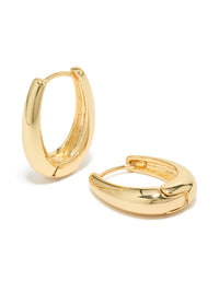 Showcasing gold plated skinny teardrop hoop earrings with closure in front view - link has visual effect only