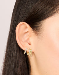 Gold Plated Cubic Zirconia Huggies & Illusion Hoop Earrings 2-Pack - link has visual effect only