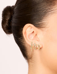 Gold Plated Cubic Zirconia Studs & Double Cuff Huggie Earrings 3-Pack - link has visual effect only