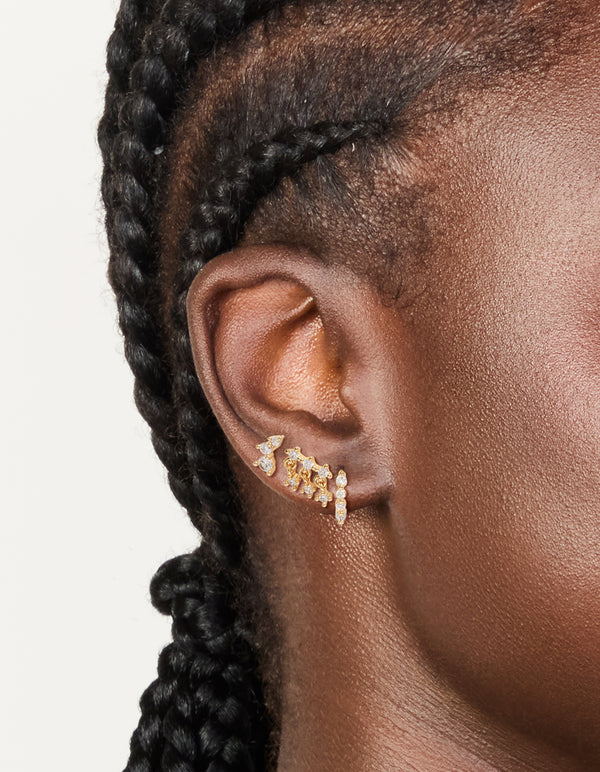 Gold Plated Cubic Zirconia Trio Studs & Huggie Earrings 3-Pack