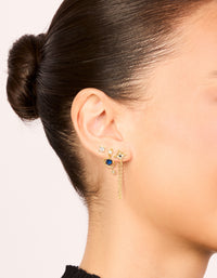 Gold Plated Cubic Zirconia Celestial Chain & Mini Stud Earrings 3-Pack - link has visual effect only