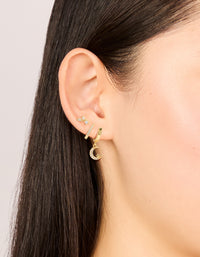 Gold Plated Cubic Zirconia & Crescent Moon Hoop Earrings 3-Pack - link has visual effect only